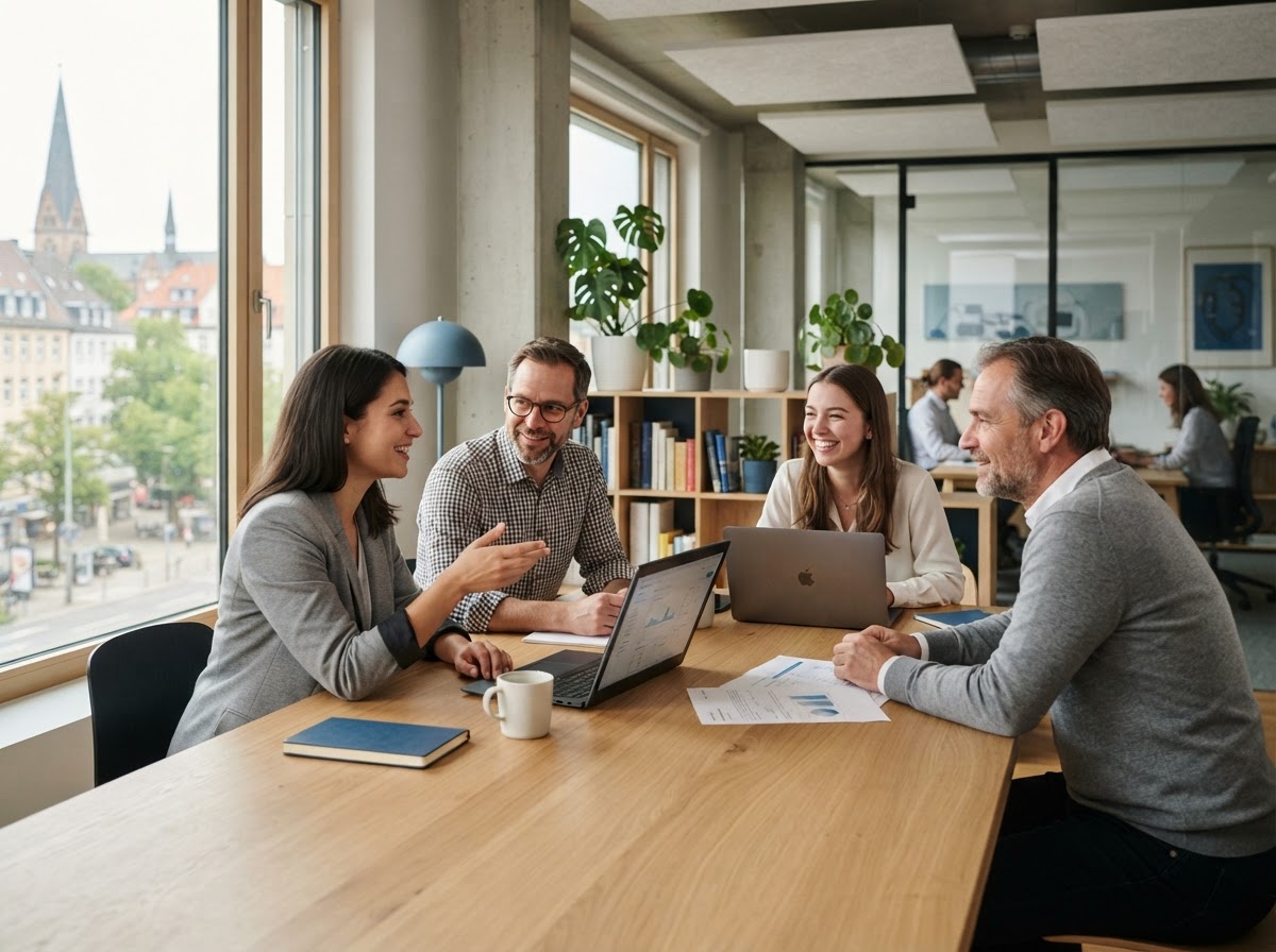 Merithold Holdings team reviewing portfolio risk parameters in a calm office setting